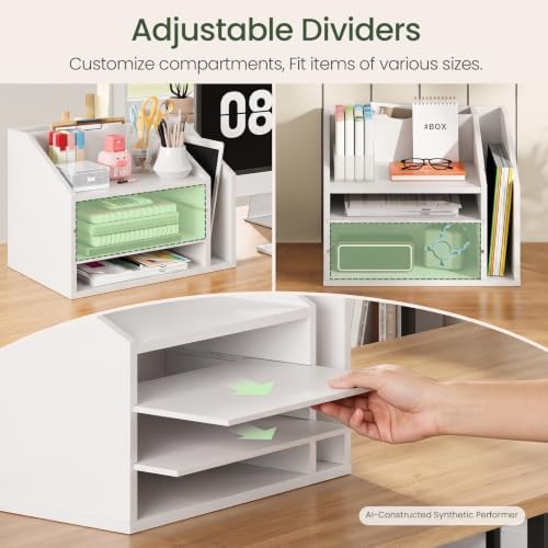 CHOEZON Wooden Desk Organizer, File Organizer with Adjustable Partitions