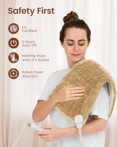 RENPHO Heating Pad for Back & Period Cramps, Heat Pad for Knee and Leg, Birthday Gifts for Women Men Husband, Auto Shut Off, ETL Certified, 12" x24‘’ Light Yellow