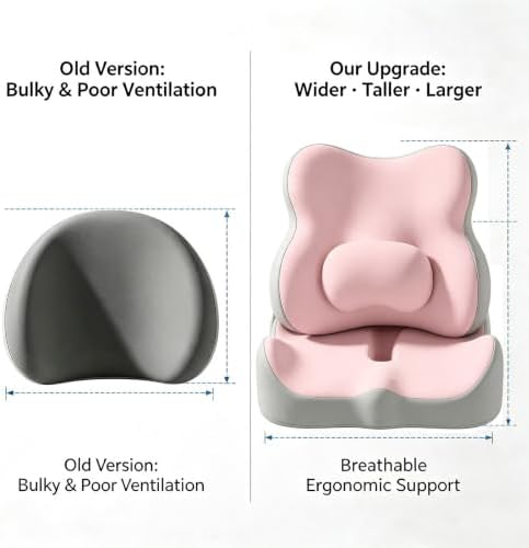 Ergonomic Memory Foam Chair Cushion Set, Seat Cushion with Lumbar Back Pillow for Long Sitting, Tailbone & Lower Back Pressure Relief for Office Home Desk Chair(Pink)