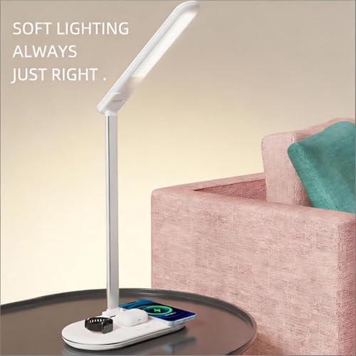 AYI Adjustable Neck Desk Lamp with Charging Station, Dimmable Touch Control LED Light, 3 Color Modes, 120° Wide Angle Lighting for Home Office Bedroom, HYT2096 White.
