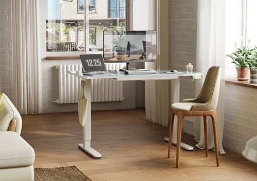 INNOVAR Glass Standing Desk with Drawers 48×24 Inch Morandi Blue