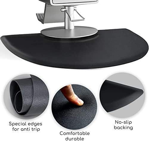 Barber Salon Chair Mat - 3x5 Anti-Fatigue Salon Floor Mat - Black Semi-Circle - 5/8" Thick