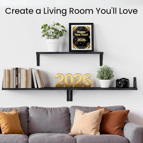 BAYKA 36 Inch Long Wall Mounted Floating Shelves (Black, Set of 3, 36")