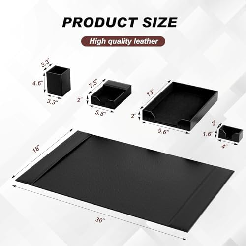 Sayglossy 5 Piece Leather Desk Pad Set with Side Rails 30"x18" Desk Blotter Protector, Letter Tray, Pen Cup, Sticky Note Clip, Name Card Holder, Executive Office Organizer Accessories Workplace(Black)