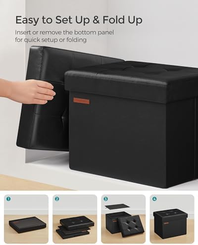 SONGMICS Small Folding Storage Ottoman, 12.2 x 16.1 x 12.2 Inches