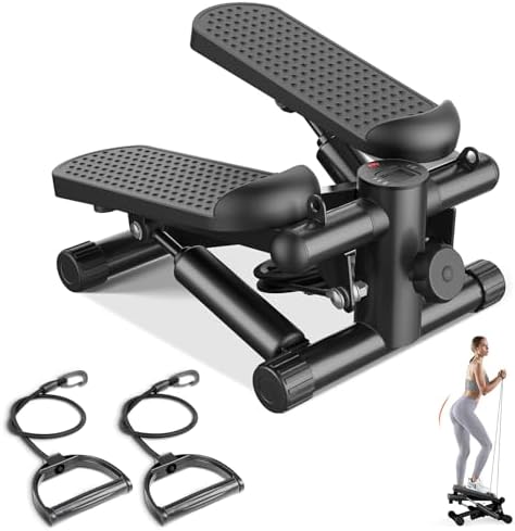 Sweetcrispy Mini Stair Stepper with Resistance Bands, Hydraulic Home Stepper Machine, 300 LBS Weight Capacity, Compact Cardio Equipment with LCD Monitor, No Assembly Required