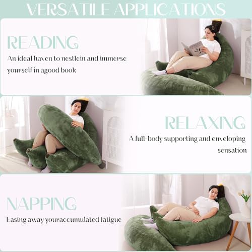 Banana Bean Bag Chair with Ottoman, Floor Sofa Bed with Footrest, Comfy Convertible Lounger for Adults, Plush Couch for Bedroom, Living Room or Dorm, L-DarkGreen
