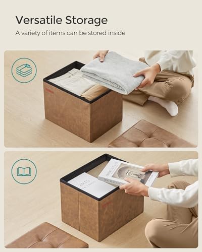SONGMICS Small Folding Storage Ottoman, 12.2 x 16.1 x 12.2 Inches