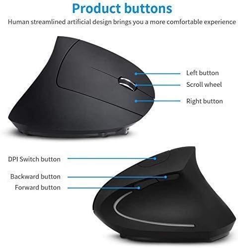 Ergonomic Wireless Mouse,Vertical Gaming Mouse -Ergonomic Design - Prevention of Mouse arm -Tennis Elbow (RSI Syndrome),3 Adjustable DPI 3200/1600/1200 Levels for Laptop, PC, MacBook, Notebook etc.