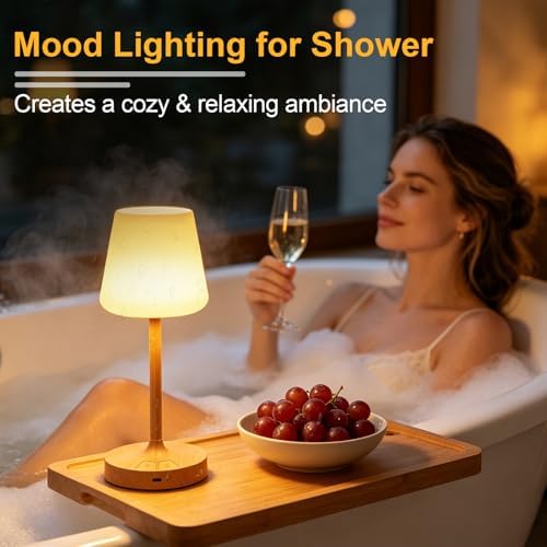 Shower Lamp Waterproof, 4000mAh Rechargeable Table Lamp with Warm Light