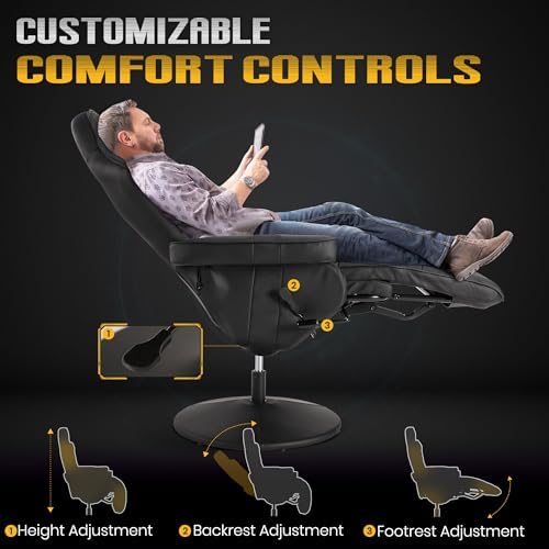 Massage Gaming Recliner Chair with Cup Holder & Side Pockets – Ergonomic PU Leather Video Gaming Chair with Footrest, Manual Recline, Headrest & Lumbar Support for Office or Game Room (Black)