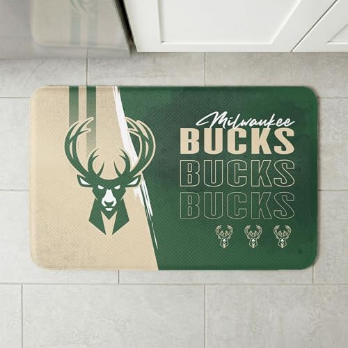 Northwest NBA Milwaukee Bucks Embossed Anti-Fatigue Mat, Cushioned Kitchen Floor Rug, Non-Slip PVC Standing Comfort, 18 x 30 in