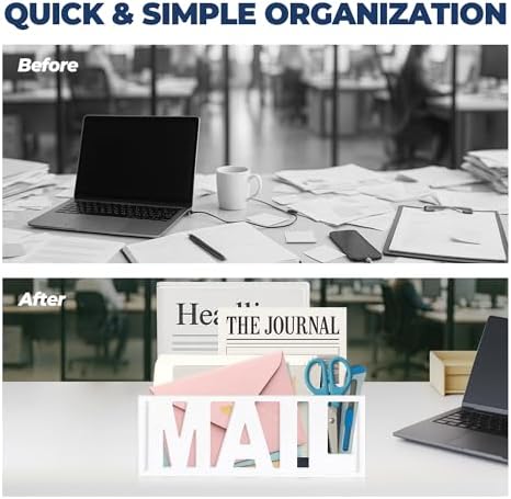Mail Organizer Countertop, Desk or Wall Mail Holder for Bill Storage, White