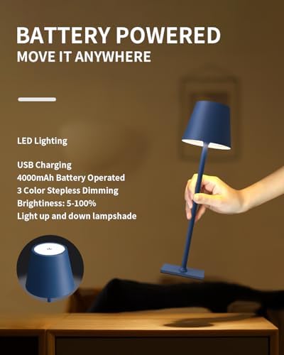 KDG 2 Pack Cordless Blue Table Lamps, Rechargeable Portable LED Desk Lamps