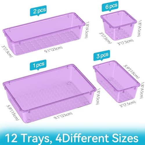 12 PCS Drawer Organizer Set, Makeup Organizers, Tool Storage Trays, Pueple