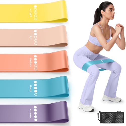 Resistance Bands for Working Out, 5-Pack Elastic Loop Exercise Bands for Strength Training Stretching, Home Gym Equipment for Pilates Yoga Physical Therapy, Leg Glute Arm Workout Kit for Women Men