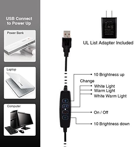 Clamp on Lamp, Clip Light, Desk Lamps 3 Color Temperature Setting, 10 Brightness Levels, 2m USB Cord Power Supply and AC Adapter Included, Pack of 2 (Black)