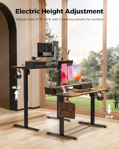 FiCiHi 35x20 Inch Electric Standing Desk, 2 Drawers, Adjustable Height Desk
