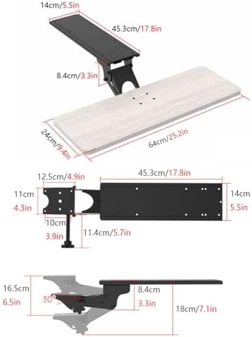 Under Desk Adjustable Keyboard Tray, Slide-Out Keyboard Platform, 360° Swivel, Pull Out and Tilt Computer Keyboard and Mouse Holder, Office Ergonomic Keyboard Drawer(White,24x64cm/9.4x25.2in)