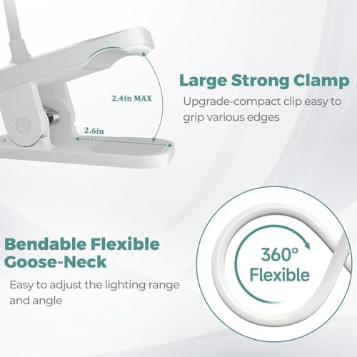 CUHIOY Rechargeable Clip on Reading Light for Bed Headboard, White, 1 Pack