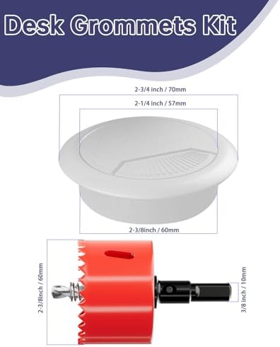 Desk Grommet 2-3/8 inch (60mm) 10 Pieces - White Desk Cable Grommet Desk Cable Hole Covers with Hole Saw for TV, Office, Wires Through Countertop and Home Table