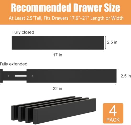 Bamboo Drawer Dividers, Adjustable Drawer Organizers, Fits 17.6–21" Drawers