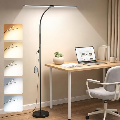 LED Floor Lamp 20W 1400LM Adjustable Neck, Bright Color Changing Light