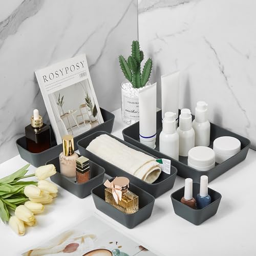 ISSEVE 8Pcs Silicone Drawer Organizer Trays for Bathroom, 4 Sizes, Black