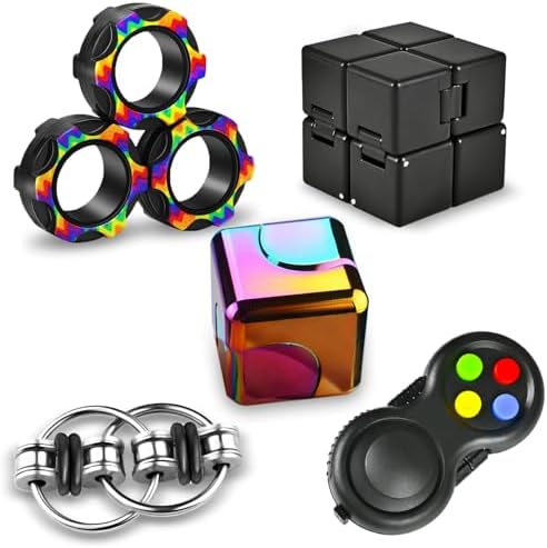 Dr.Kbder 5 Pcs Fidget Toys Adults Set, EDC Cool Desk Gadgets Office Spinner Toys for Teen Kid with Metal Fidgets Infinity Cube Figits Ring Bike Chain ADHD Stress Anxiety Relief Gift for Boys Girls