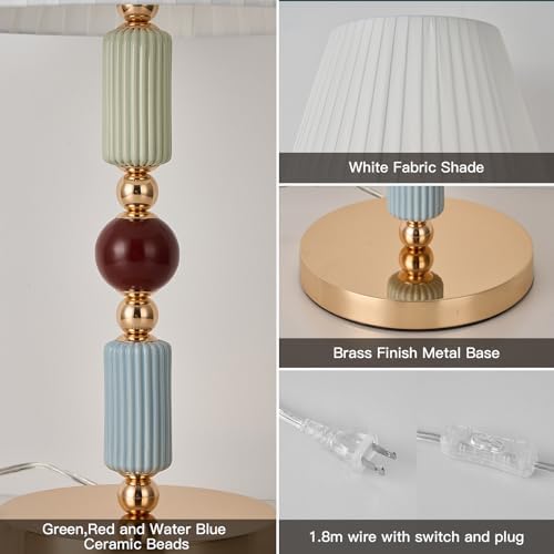 White Fabric Shade Table Lamp Modern Metal Desk Lamp with Plug Cord Switch for Bedroom Bedside