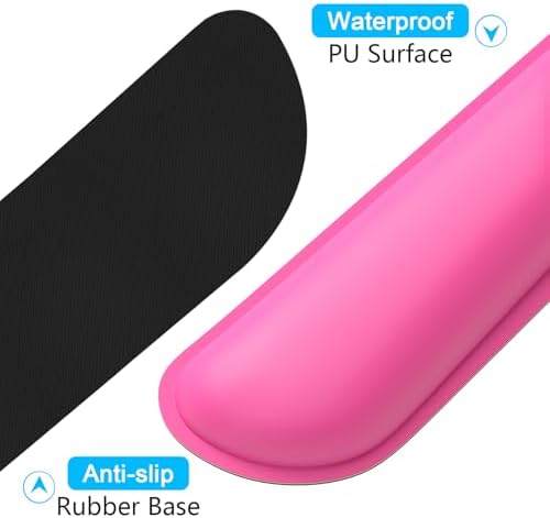 Dapesuom Keyboard Wrist Rest Set, Cute PU Leather Wrist Cushion for Computer Keyboard and Mousepad, Memory Foam Mouse Pad Rests Support with Non-Slip Base for Typing Pain Relief, Laptop, Hot Pink