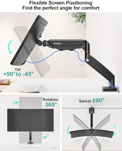 Single Monitor Desk Mount, 19-34 inch Adjustable Full Motion Monitor Arm, Computer Monitor Stand Holder with Clamp and Grommet Base, Fits 4.4 to 19.8lbs Screens, VESA Mount Bracket, Black