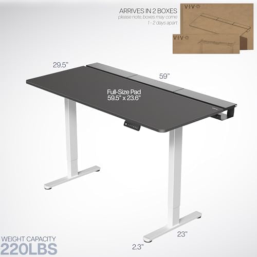 VIVO Electric 60 x 30 inch Standing Desk with Concealed Trays and Full-Size Mouse Pad, Dual Motor Memory Controller Height Adjustment, Black Top White Frame, DESK-KIT-E2W-P3B