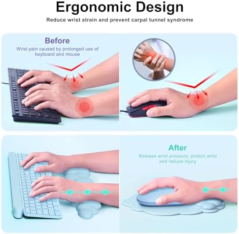 MOKURU Cloud Mouse Pad with Wrist Rest, Cloud Keyboard Wrist Rest, Mouse Pad Wrist Support, Ergonomic Cloud Keyboard Mouse Wrist Support (Blue)