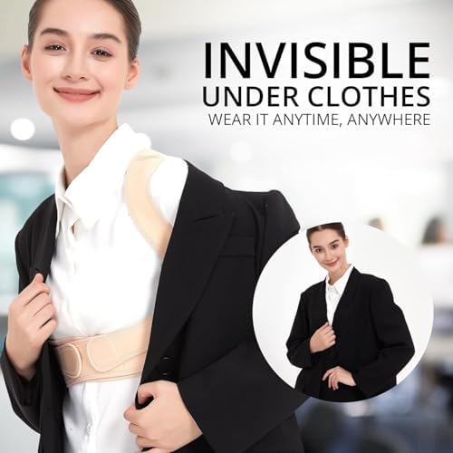 JMPOSE Back Posture Corrector for Women: Adjustable Shoulder Posture Brace Straightener Pain Relief (Beige S/M)