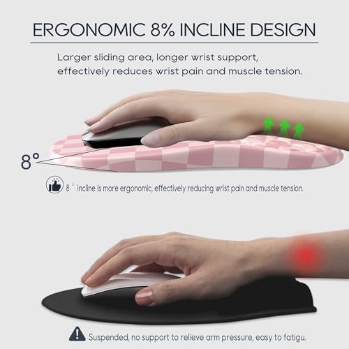 Ergonomic Mouse Pad with Wrist Rest,Slope Design for Pain Relief，Pink Mousepad with Reinforced Memory Foam & Non-Slip Base for Office Desk/Gaming
