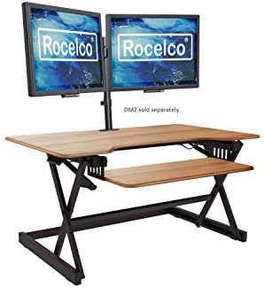 Rocelco 40" Large Height Adjustable Standing Desk Converter - Quick Sit Stand Up Dual Monitor Riser - Gas Spring Assist Computer Workstation - Retractable Keyboard Tray - Teak Wood Grain (R DADRT-40)