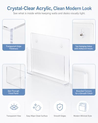 HAYVAN Acrylic Wall File Holder, No Drill Mount 2 Pack Clear
