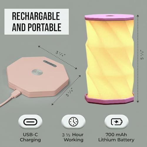 Origami Expanding Foldable LED Desk Lamp – USB Rechargeable & Portable - Dimmable Touch Control Light with Adjustable Height up to 5 1/2 for Office, Travel, Bedside - Sleek & Modern Design (Blush)