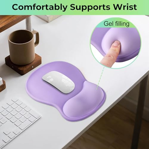 Gel Wrist Rest Mouse Pad, Ergonomic Mousepad with Wrist Support, Relieve Wrist Pain, Gaming Mousepad with Concave Design Cushion & Non-Slip PU Base, for Home Office Laptop Computer, Purple