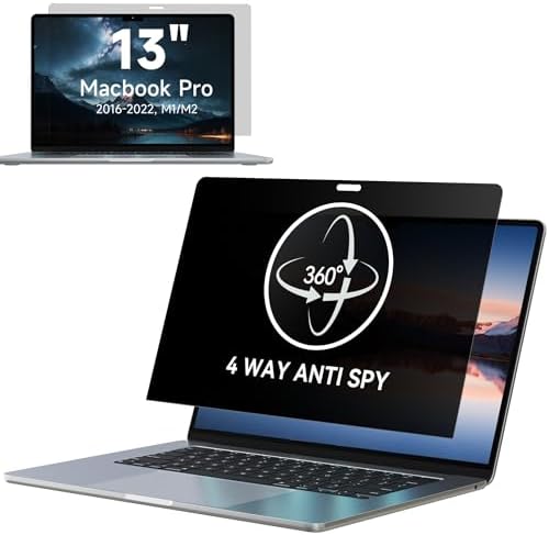 IPROKKO 360° Privacy Screen MacBook Pro 13 inch (2016, 2017, 2018, 2019, 2020, 2021, 2022, M1, M2) & MacBook Air 13" (2018-2021, M1), Matte Anti Glare Blue Light 13.3In Mac Scratch Resistant Laptop Screen Protector Filter