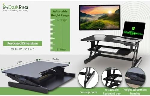 Standing Desk | Desk Riser Classic Stand Up Desk | 32 in Wide Fits 2 Monitors with Retractable Keyboard Tray (Black, 32" Wide)