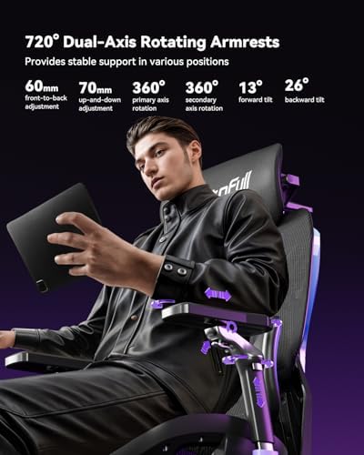 AutoFull G7 RGB Ergonomic Gaming Chair, IGR Certified Mesh Chair with 3-Zone Lumbar Support, 22-Point Adjustment, 720° Armrests & LED Back Armor