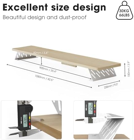 Fenge Monitor Stand Riser, Wooden & Metal Desk Shelf Organizer, Oak