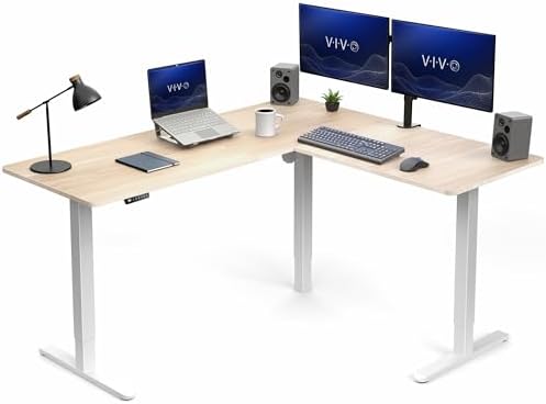 VIVO Light Wood 63 x 55 in Corner Standing Desk, DESK-E3CTC