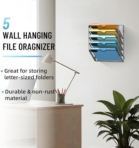 SUPEASY 5-Tier Hanging Wall File Organizer with Hooks, 2 Pack