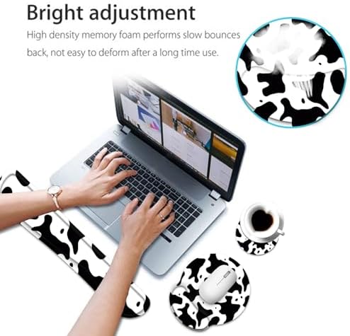 Keyboard Wrist Rest and Mouse Pad Wrist Support Set with Coaster,Ergonomic Mouse Pad,Comfortable for Easy Typing, Pain Relief,Memory Foam Keyboard Pad Set for Laptop Mac,Cow Print