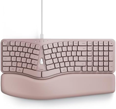 Nulea Ergonomic Keyboard, Wired Keyboard with Split Design and Palm Rest, Volcano Keycaps, Natural Typing, Type C and USB Plug, 2 in 1 Port for Windows and Mac, 3 Colors(Pink)