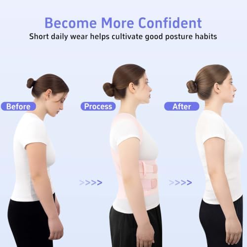 Posture Corrector for Women and Men, Back Brace with Lumbar Support Panel and Adjustable Shoulder Support, Full Back Support Posture Trainer, Back Straightener for Upper Back, Lower Back Support, Rounded Shoulders, Slouching, Hunchback Corrector (Pink,...