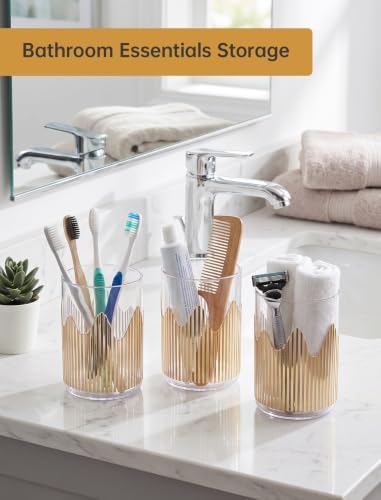 Clear Gold Striped Pen Holder, Makeup Brush & Toothbrush Cup